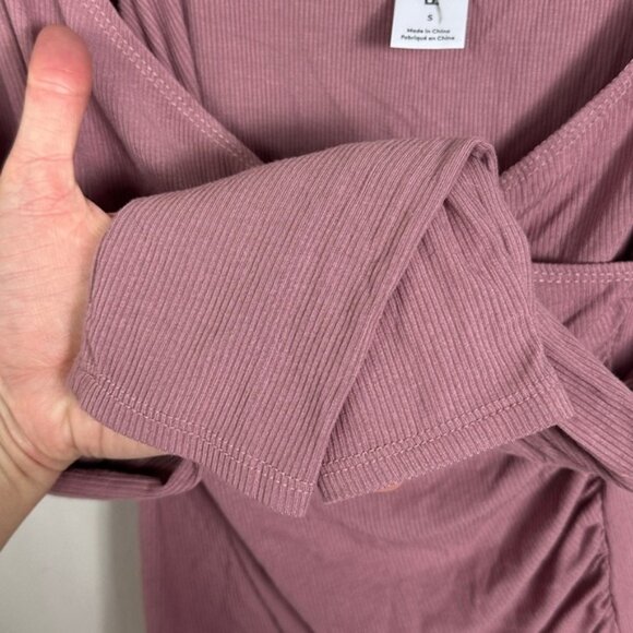 Nordstrom Long Sleeve Faux Wrap Top Pink NOne Sizetalgia Size Small Puff Sleeve - Picture 6 of 10